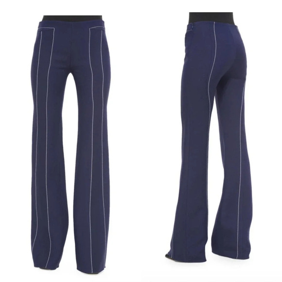 Derek Lam Contrast-Seam Flare Trousers Navy‎ Blue - Picture 2 of 12
